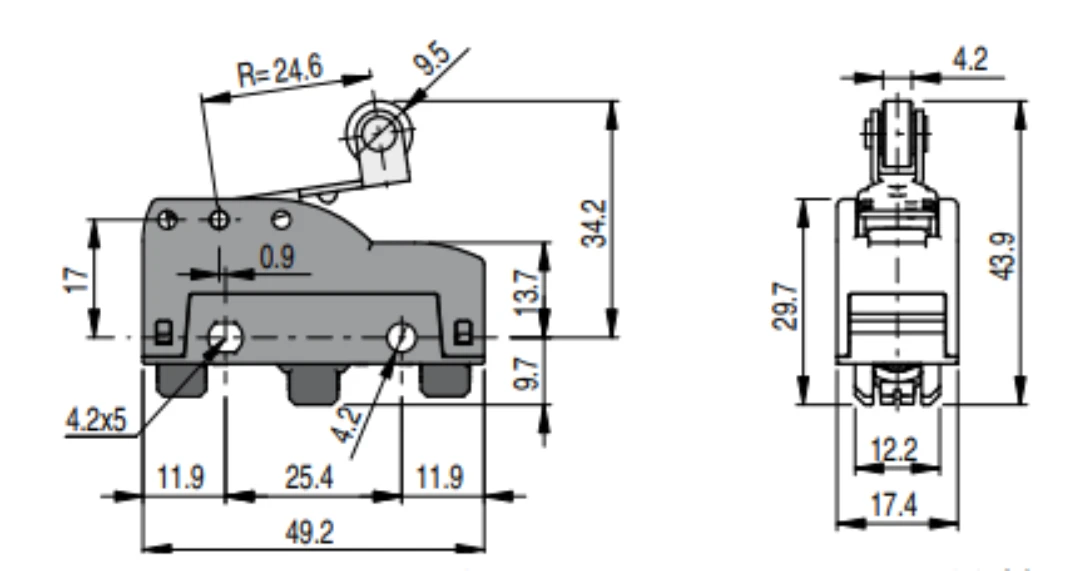 Mikroschalter, Pizzato MKV12D45, arm l=25mm w. roller D=10mm