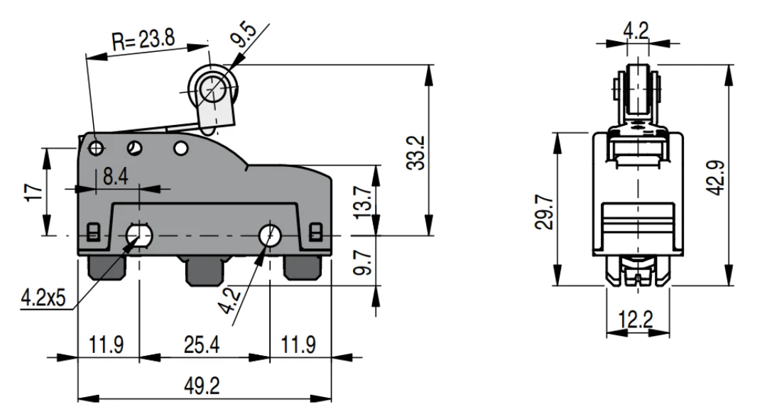 Mikroschalter, Pizzato MKV11F59, Arm l=24mm mit Rolle D=10mm