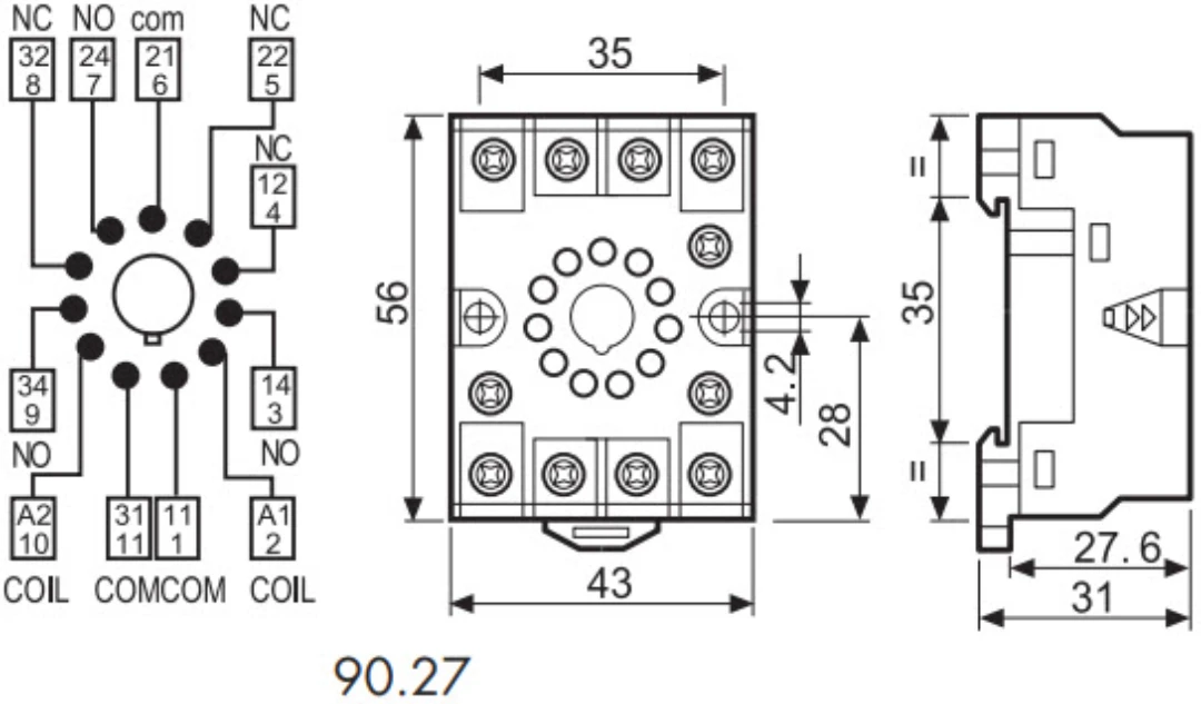 Relaissockel, Finder, 11-pin, Type 90.27SMA