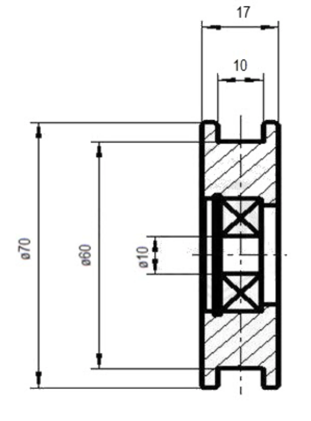 Türlaufrolle, M2TS4/M2ZS4/S4/D4, D=70/60/10x17mm